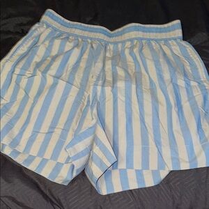 Blue and White Athletic Striped Shorts